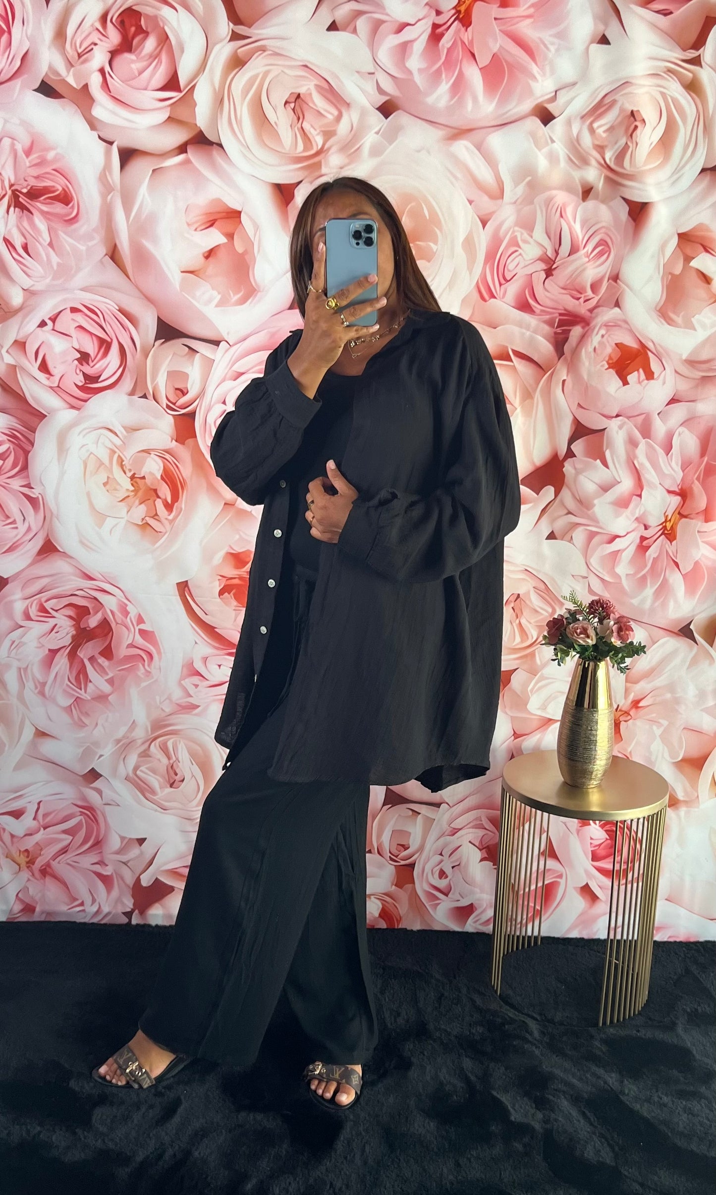 Chemise Gaz de Coton Noir Motif Œil