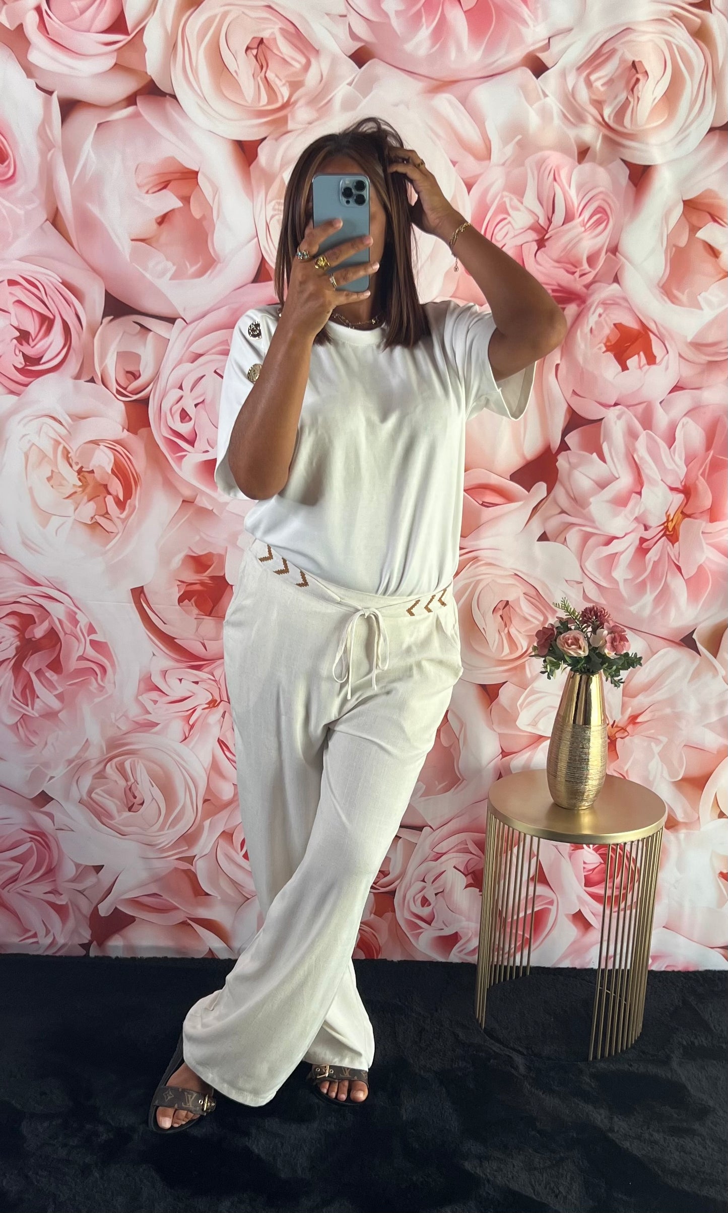 Pantalon Lin Beige avec petite ceinture