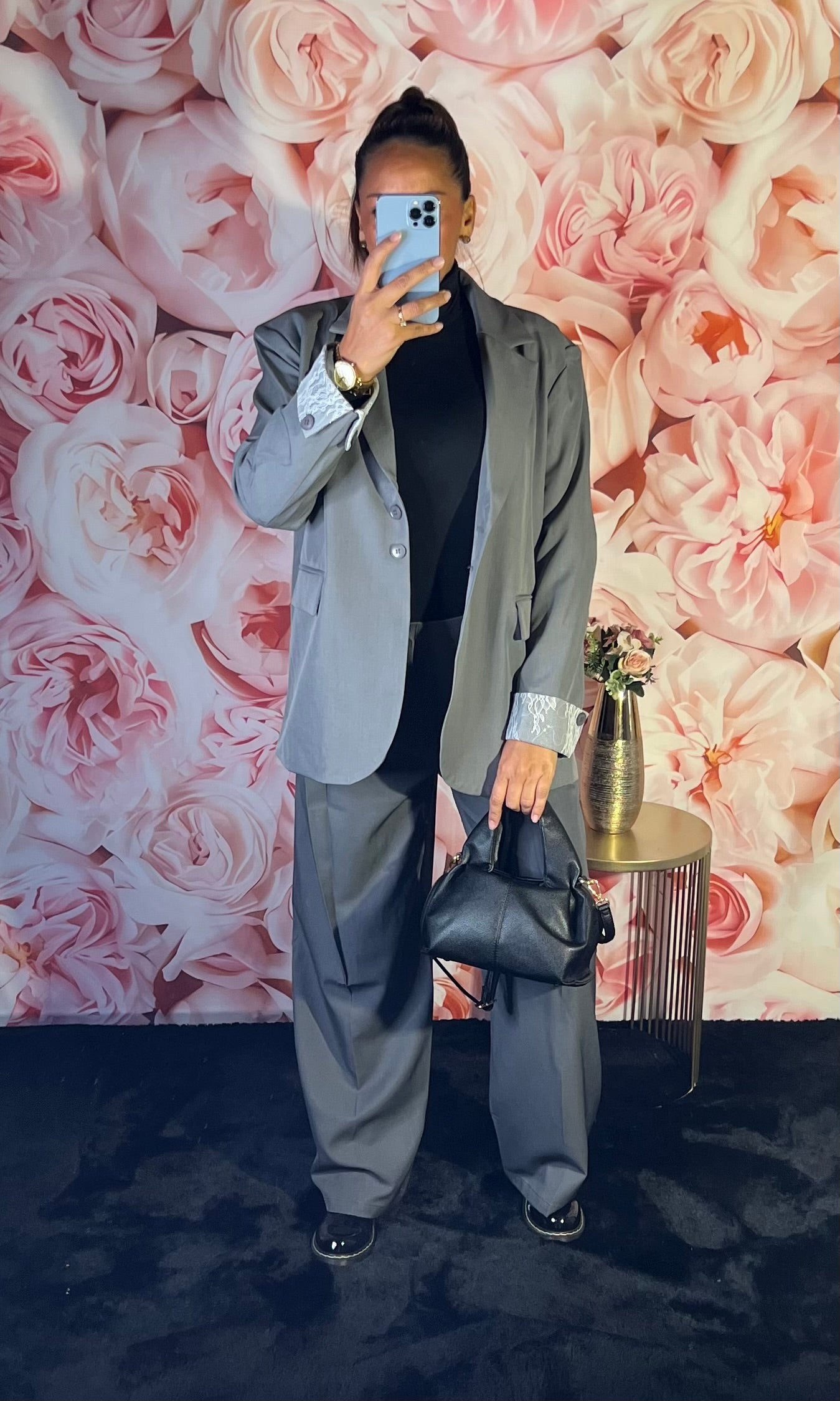 Blazer Gris Chic Dentelle