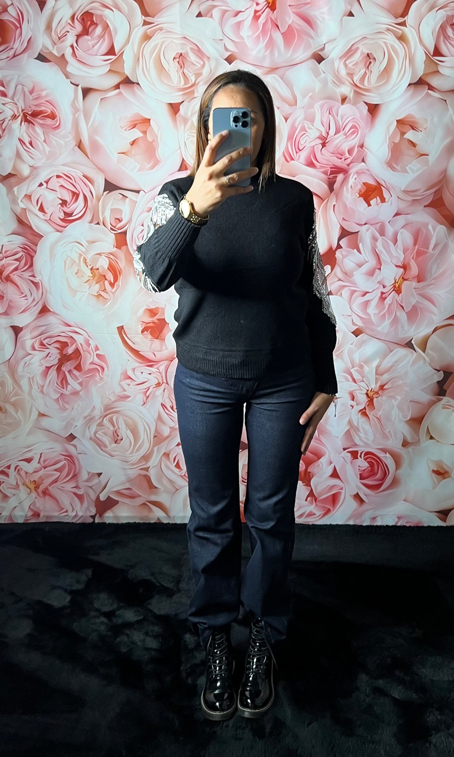 Pull En Maille Broderie Perlé sur les Manches