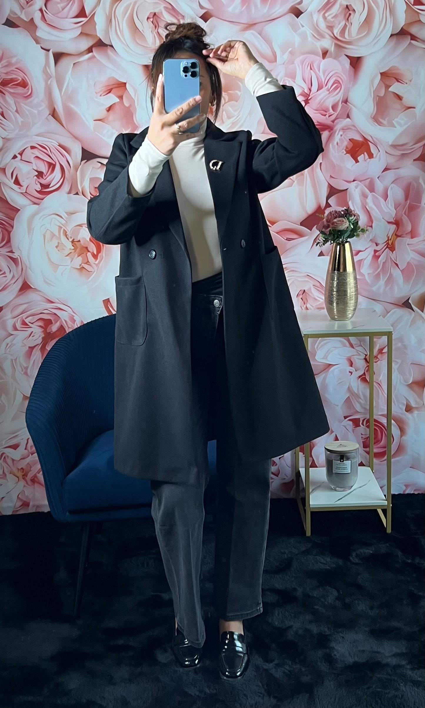 Manteaux Noir Avec Poches Droite et Broche amovible