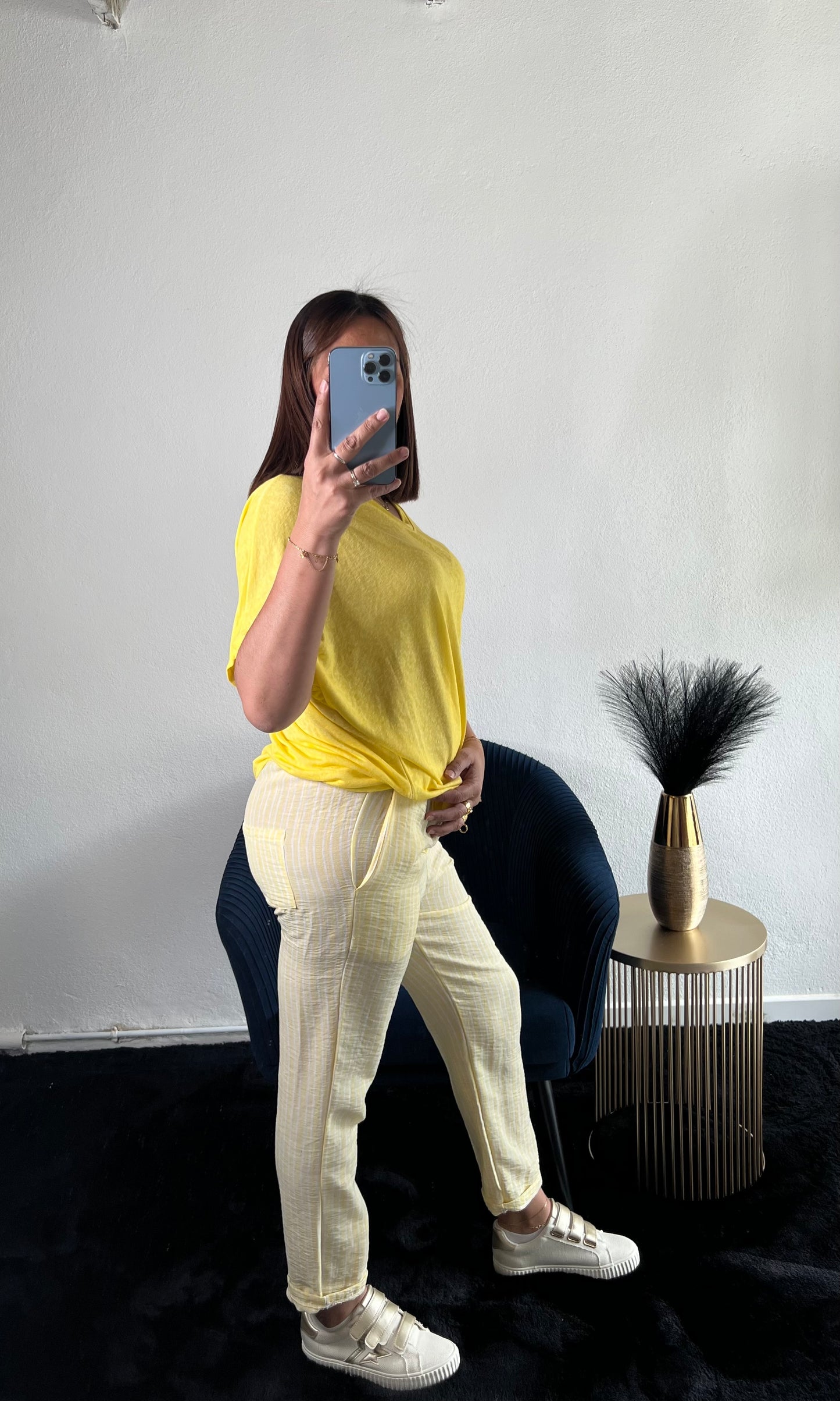 Pantalon Lin à Rayures Jaune - Kify By S