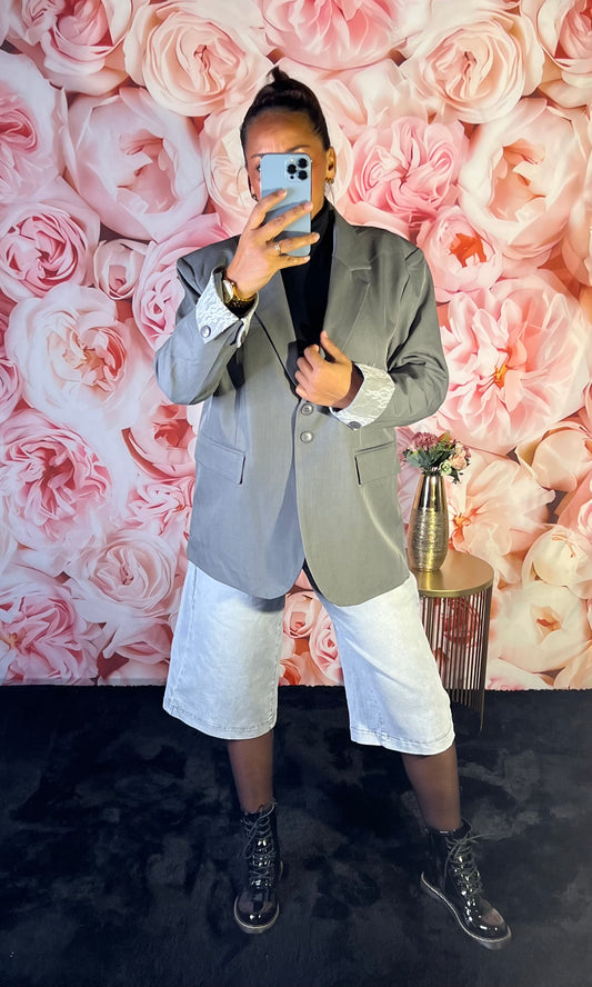 Blazer Gris Chic Dentelle