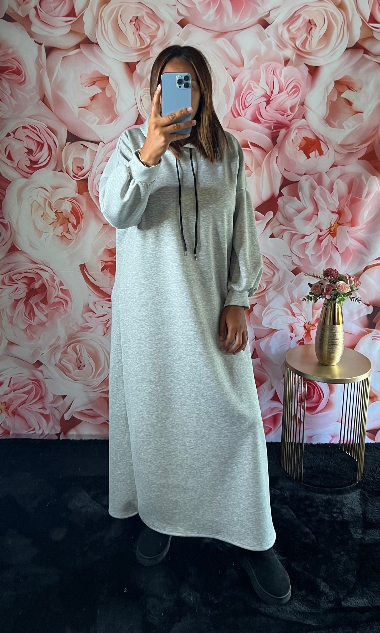 Robe Sweat Longue à Capuche Grise