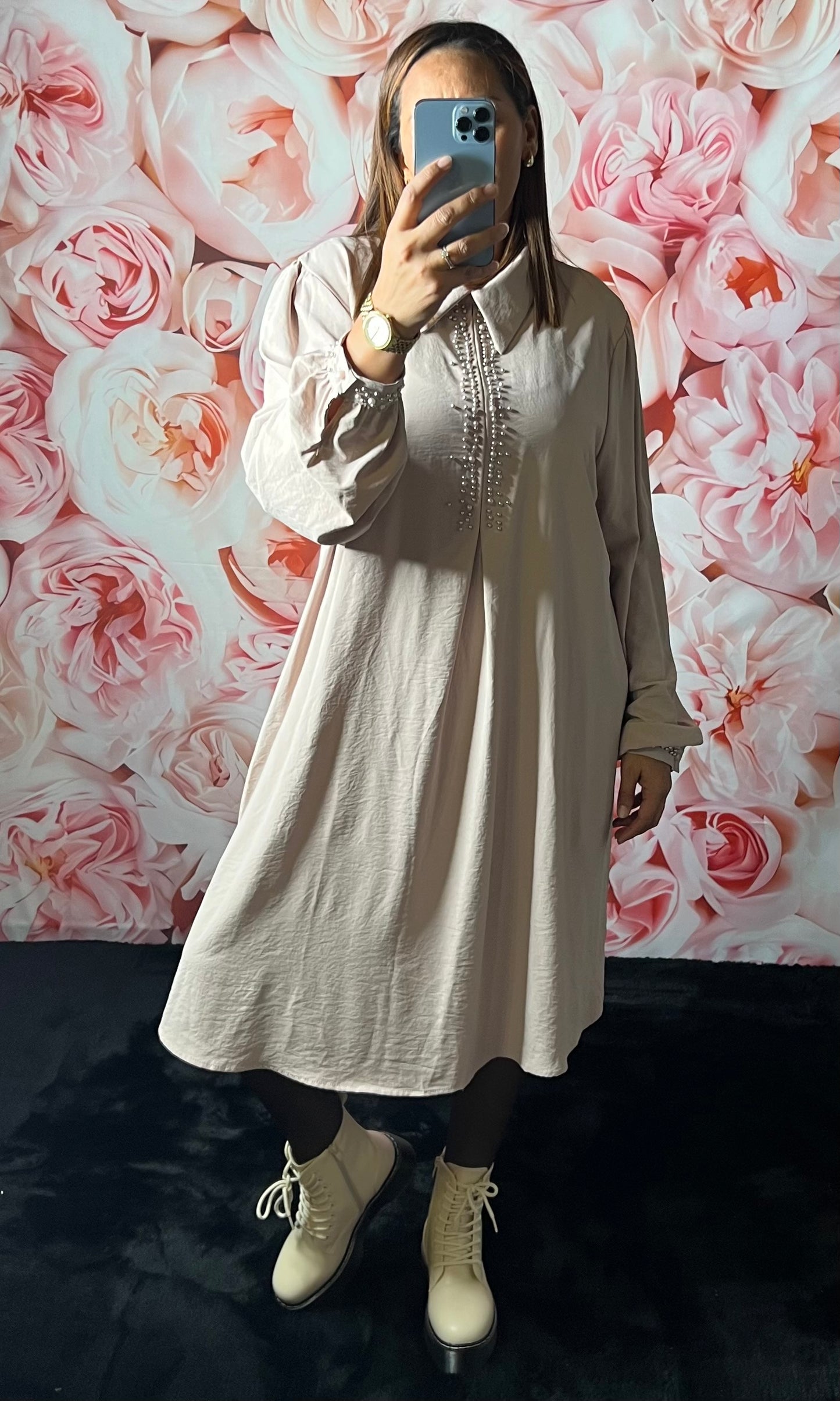 Bottines compensées à lacet Beige