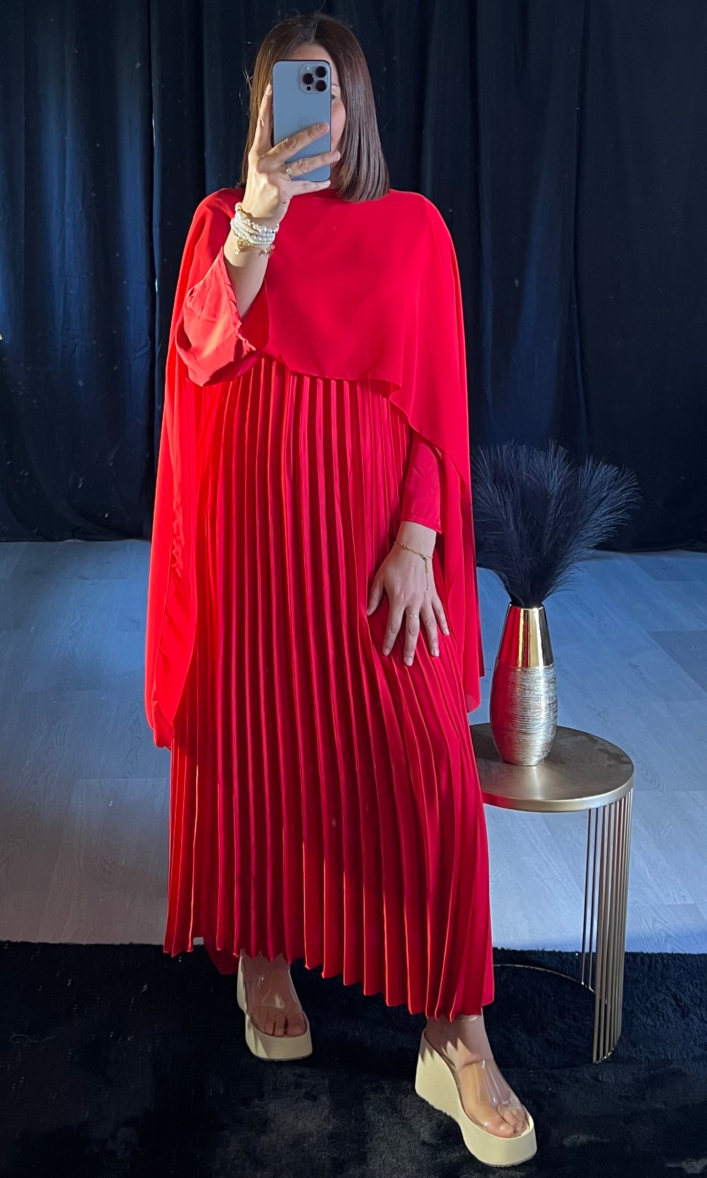 Robe Plissée et Voile Elégante Rouge - Kify By S