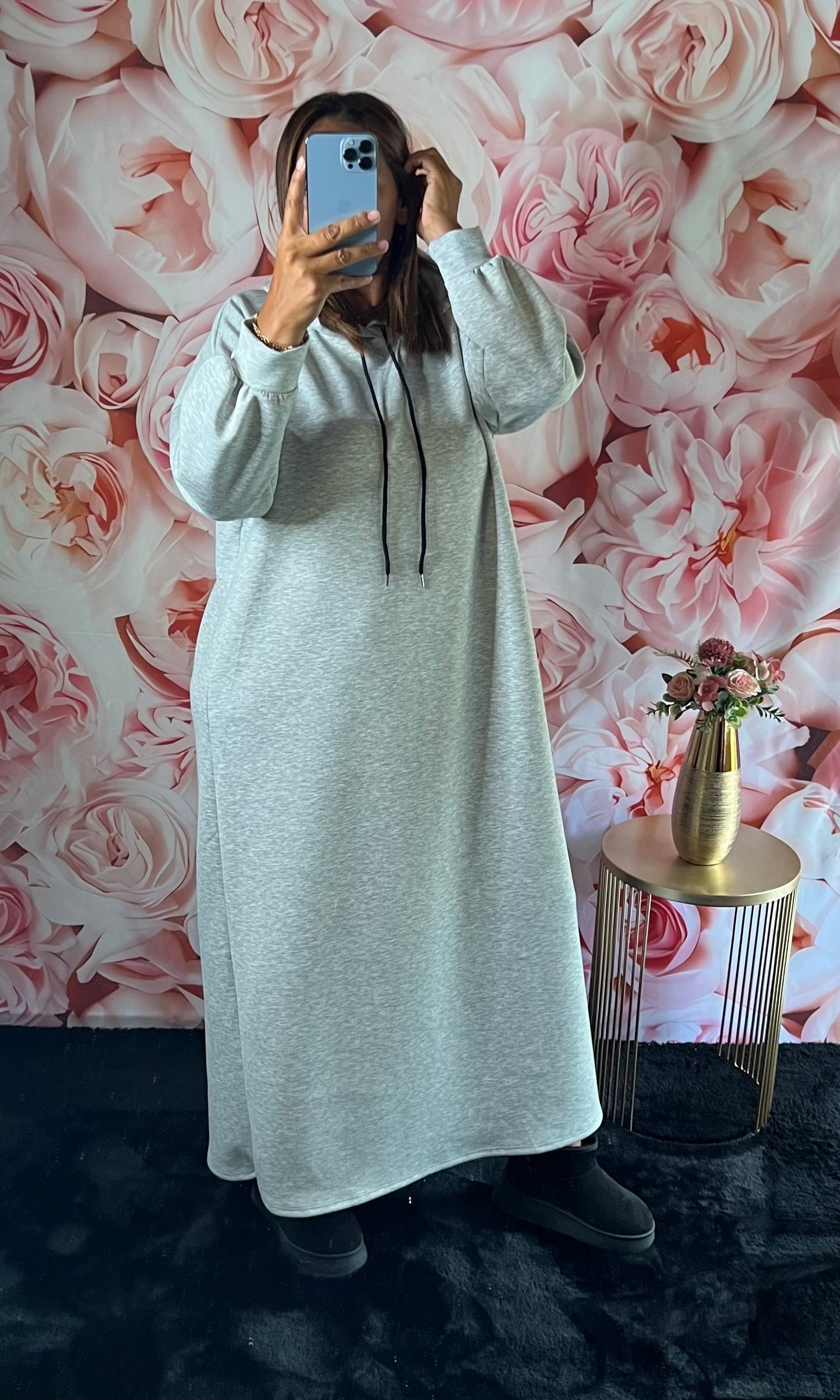 Robe Sweat Longue à Capuche Grise