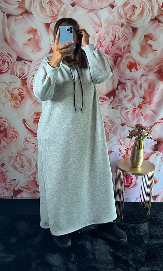 Robe Sweat Longue à Capuche Grise