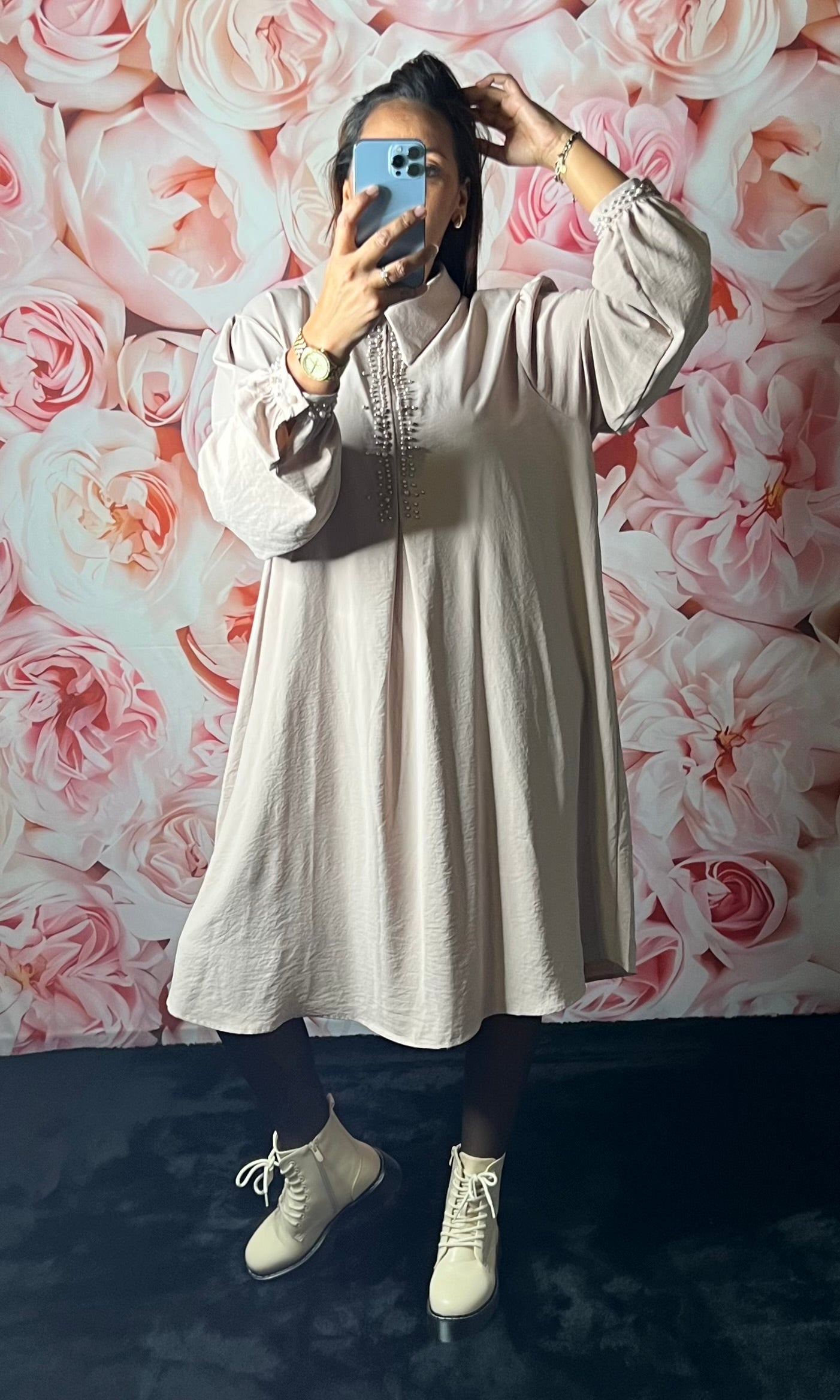 Bottines compensées à lacet Beige