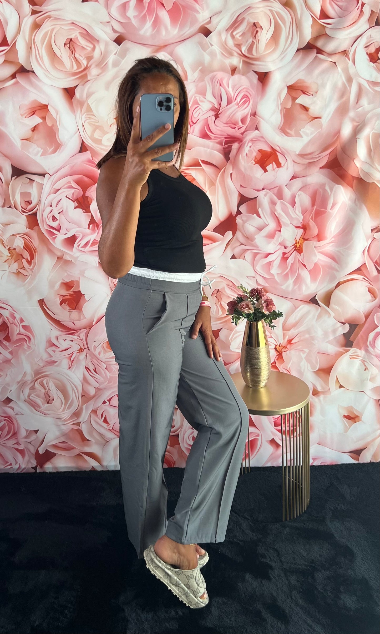 Pantalon double ceinture Gris