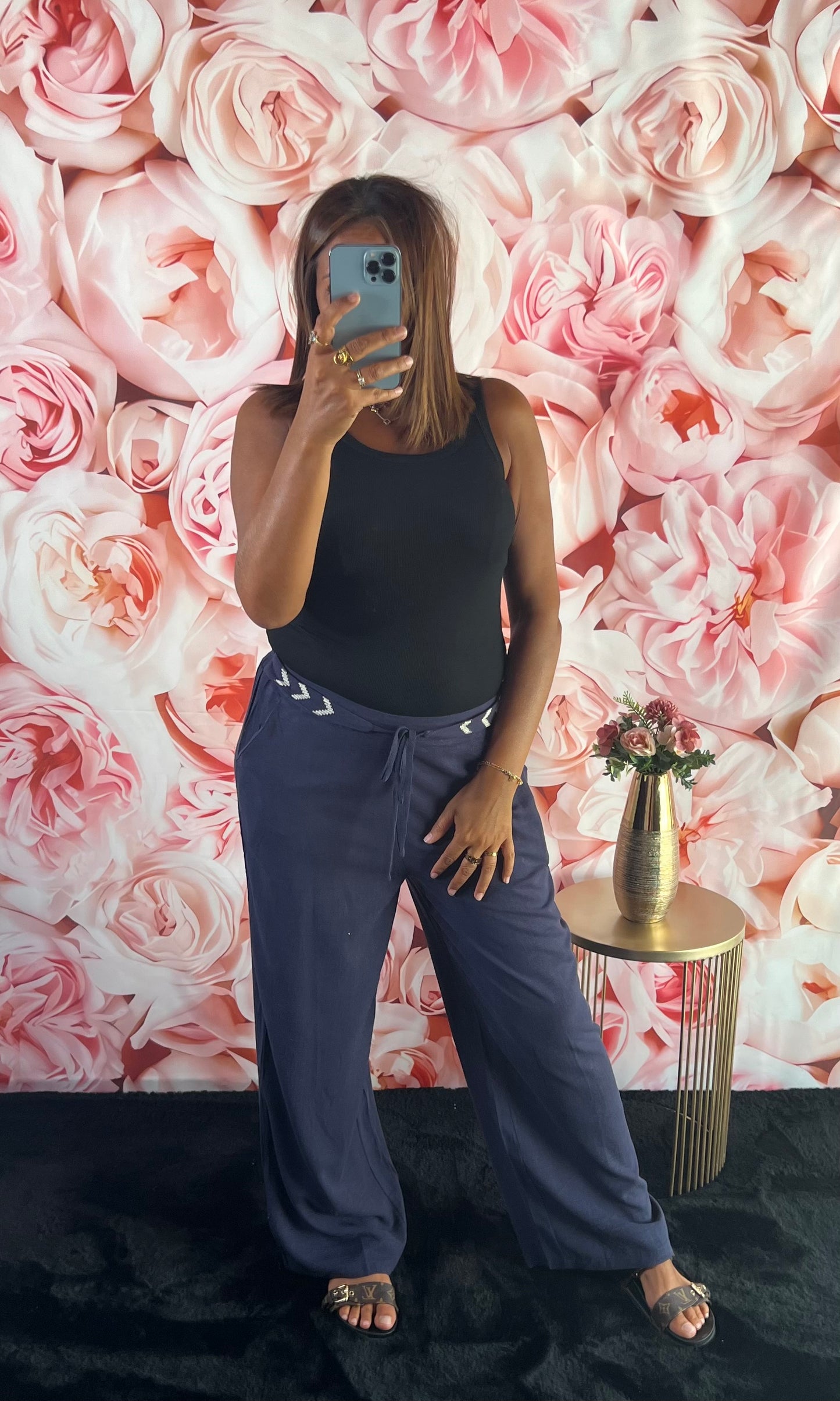 Pantalon Lin Marine avec petite ceinture