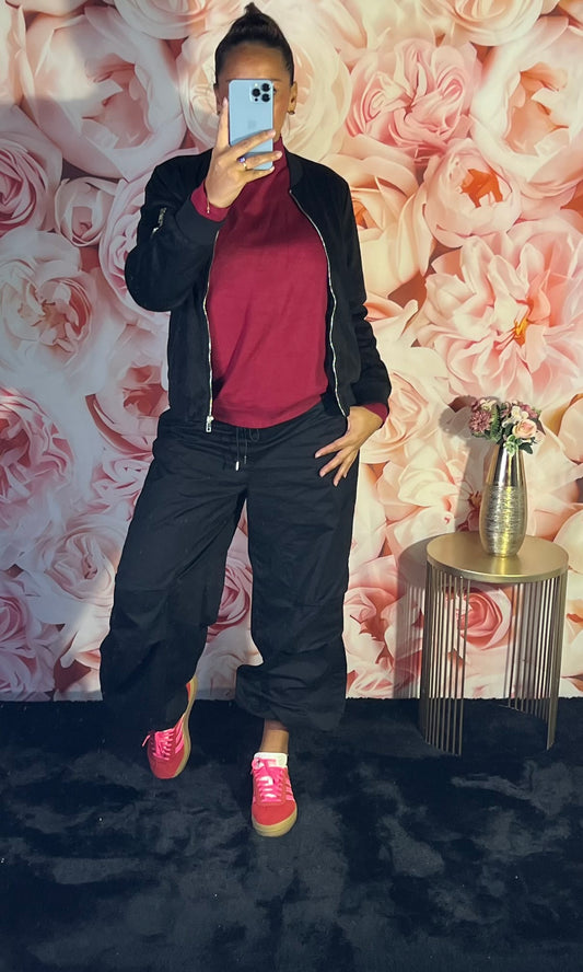 Pull Fin Col Montant en Bordeaux