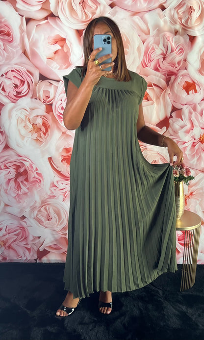 Robe Plissée Fluide Kaki