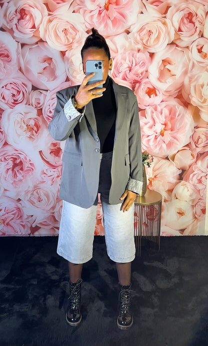 Blazer Gris Chic Dentelle