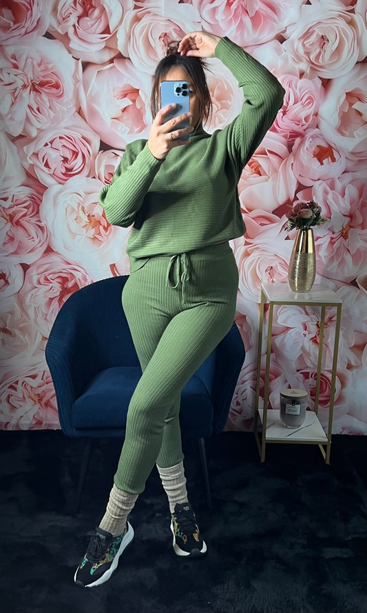 Ensemble Legging Côtelé en Maille (kaki)