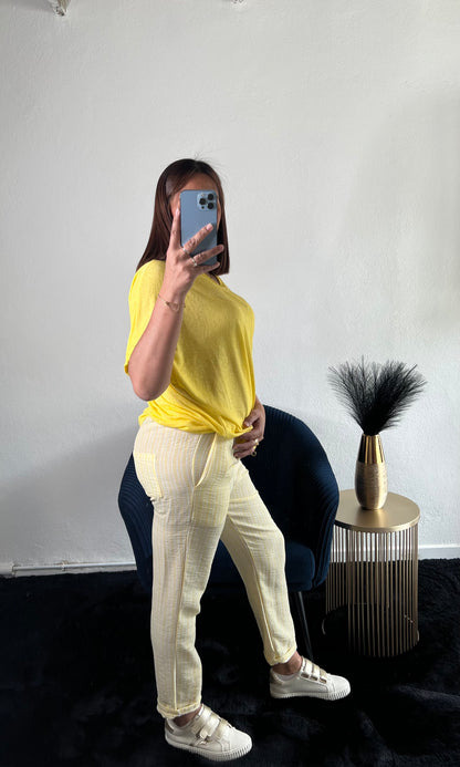 Pantalon Lin à Rayures Jaune - Kify By S