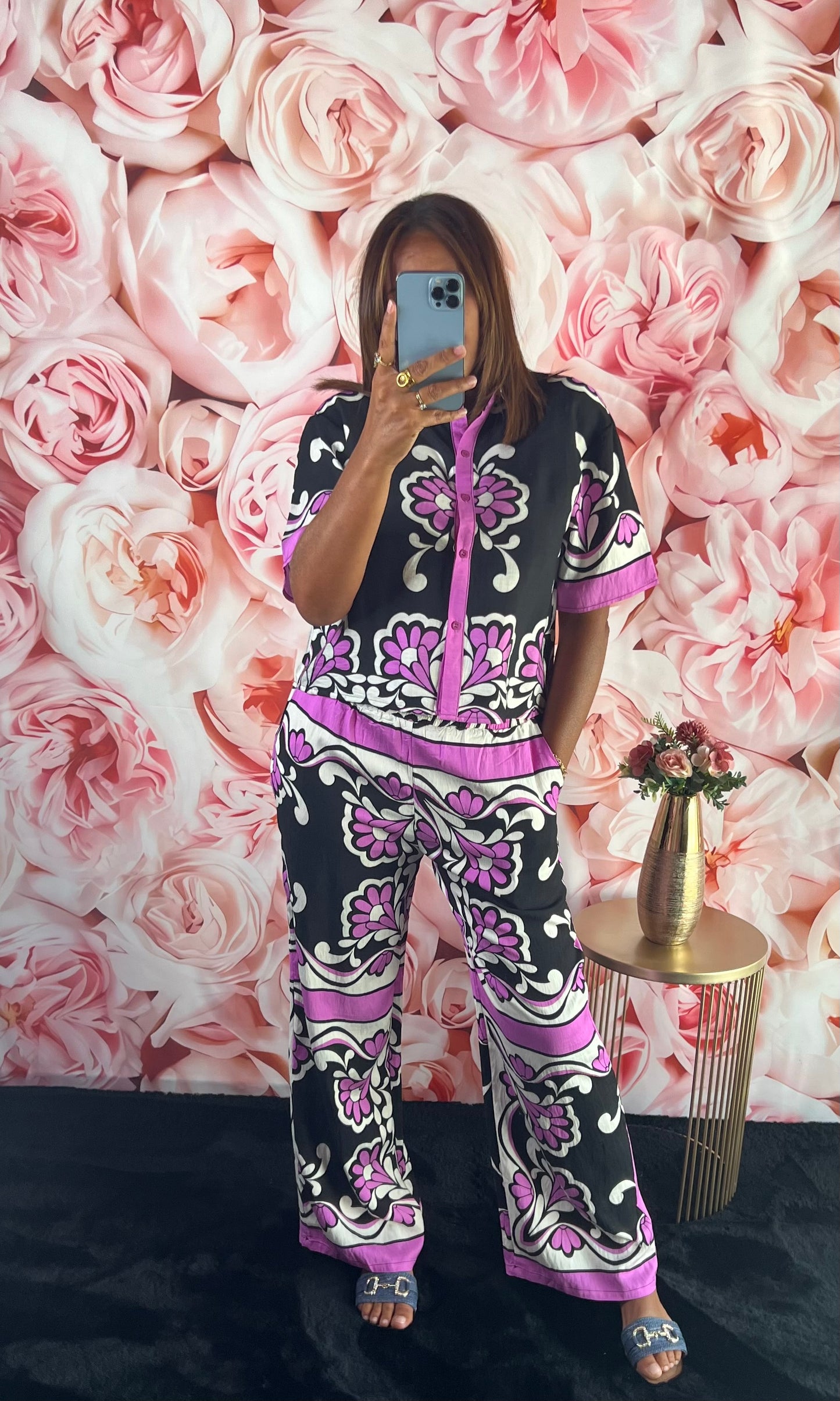 Ensemble Fleuri Rose et Noir