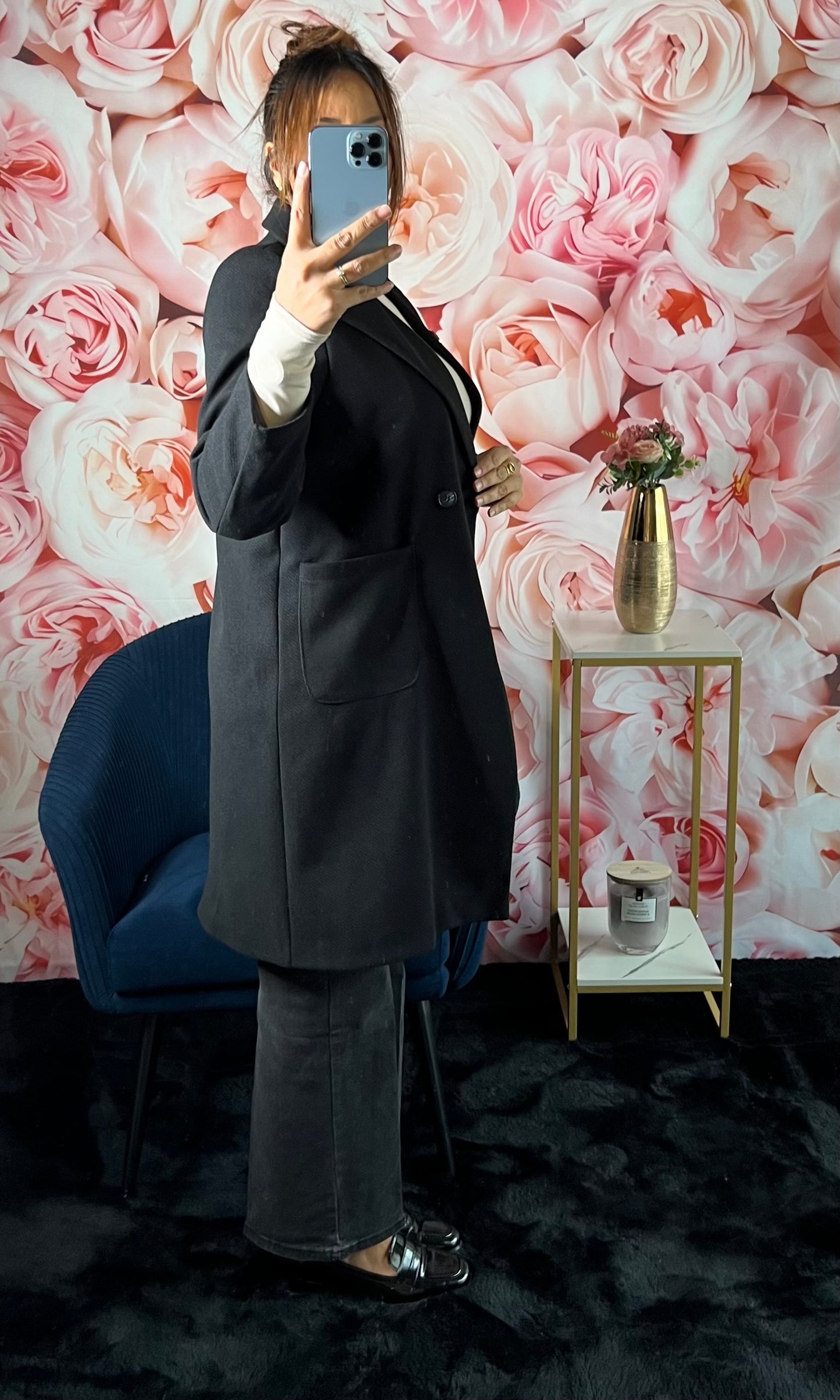 Manteaux Noir Avec Poches Droite et Broche amovible