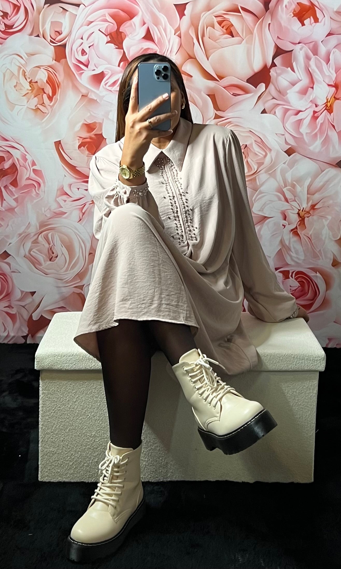 Bottines compensées à lacet Beige