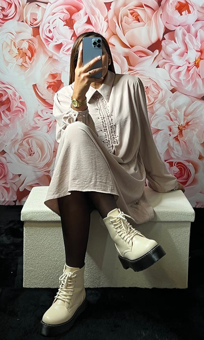 Bottines compensées à lacet Beige