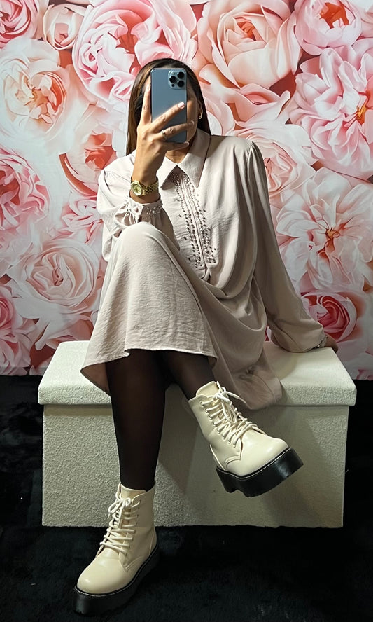 Bottines compensées à lacet Beige