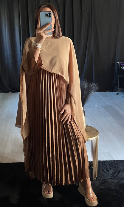 Robe Plissée et Voile Elégante Marron - Kify By S