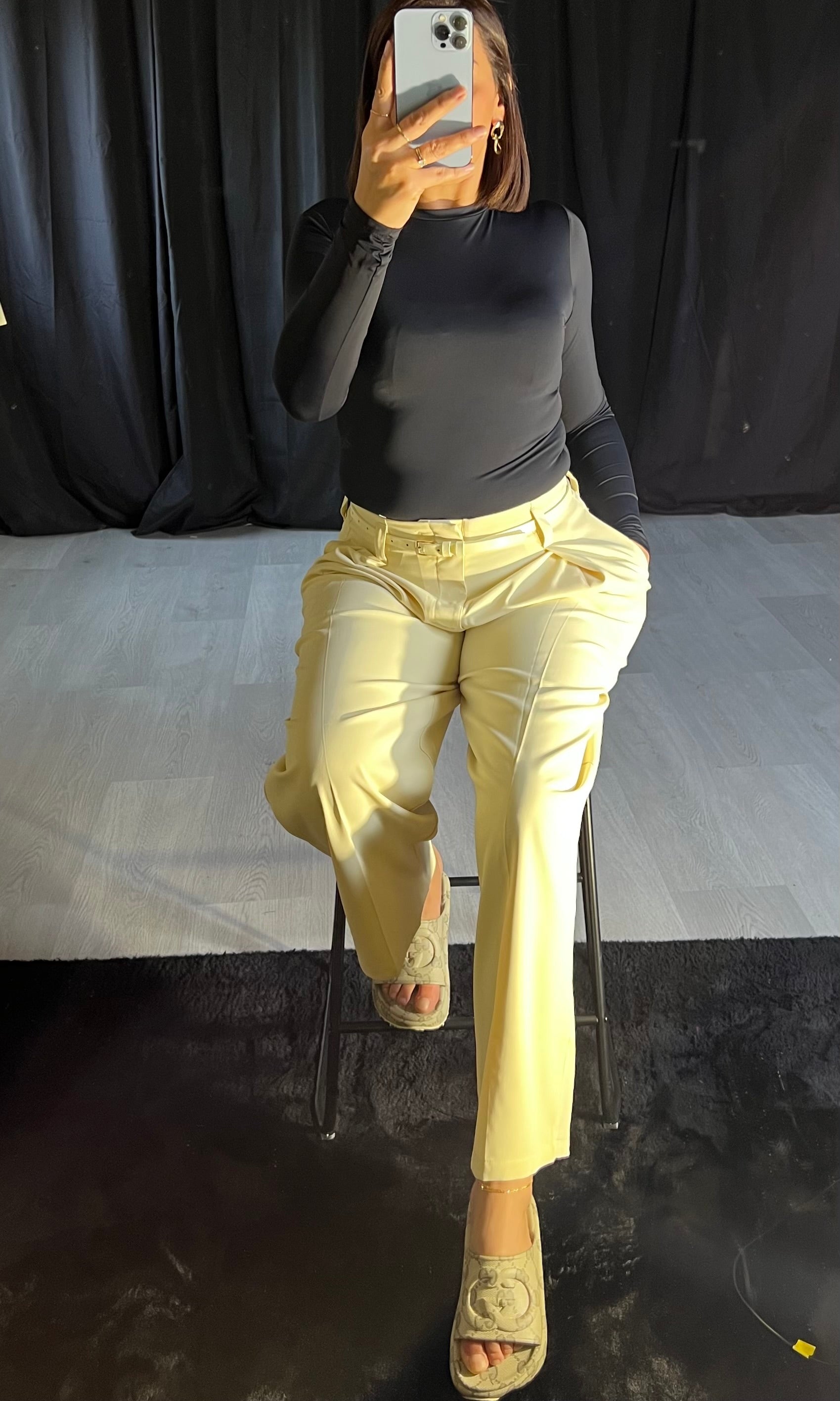 Pantalon Chic Cinturé Jaune Pâle - Kify By S