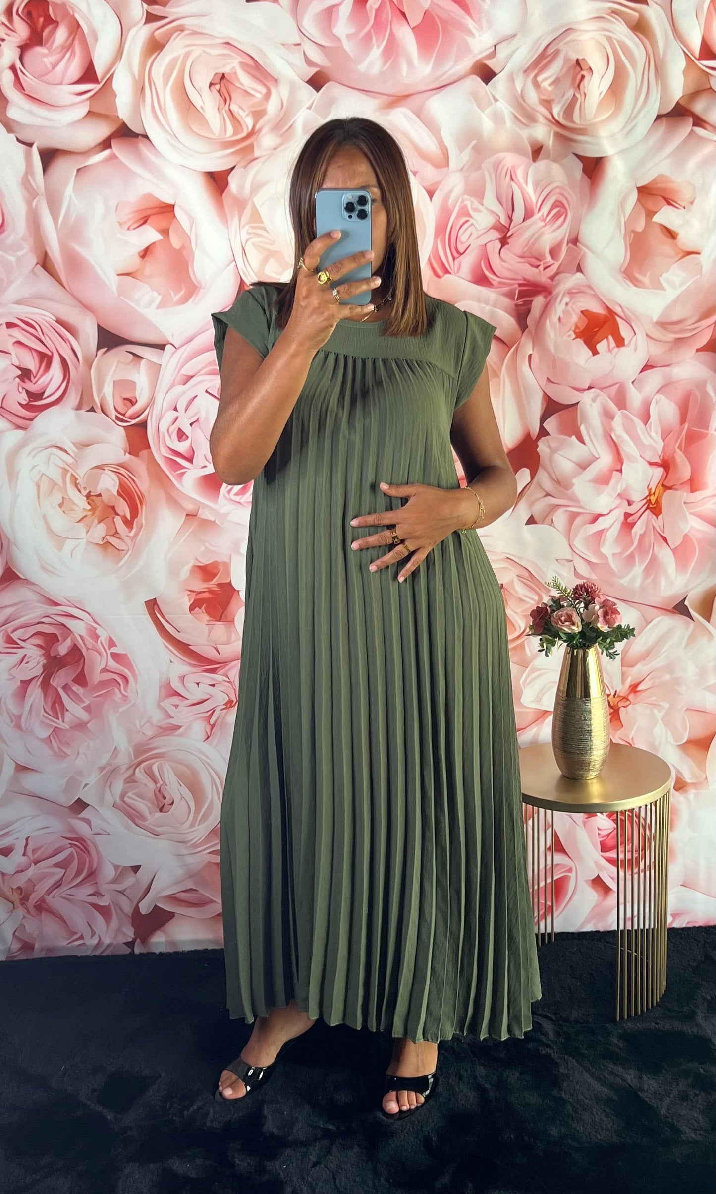 Robe Plissée Fluide Kaki