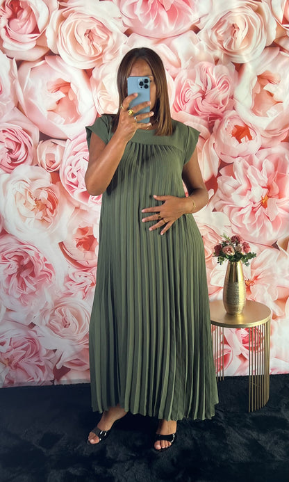 Robe Plissée Fluide Kaki