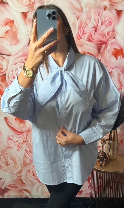Chemise Col Noué Bleu Ciel