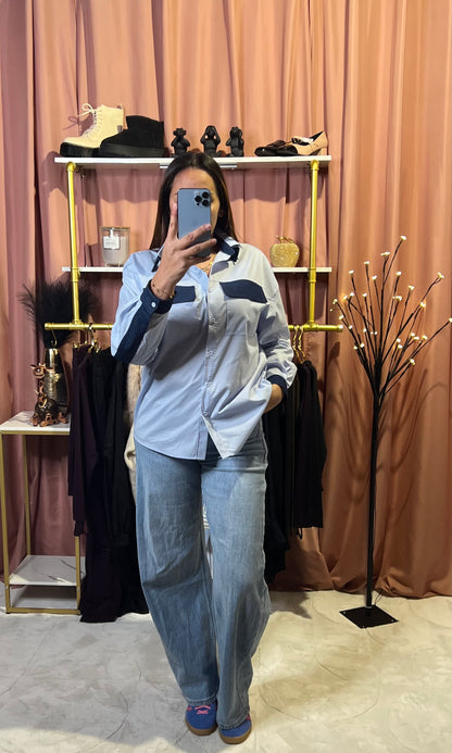 Chemise Bi matière Bleu Ciel