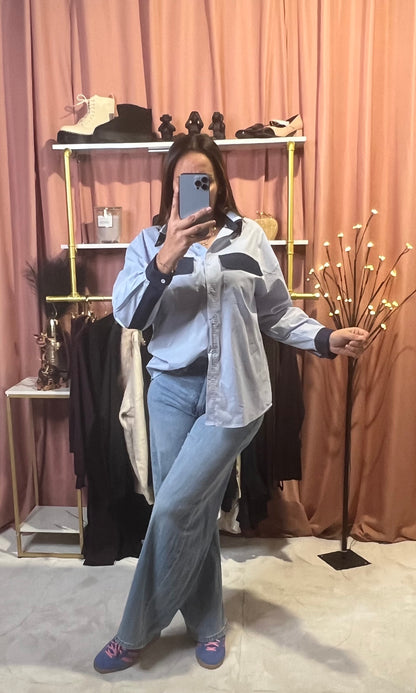 Chemise Bi matière Bleu Ciel