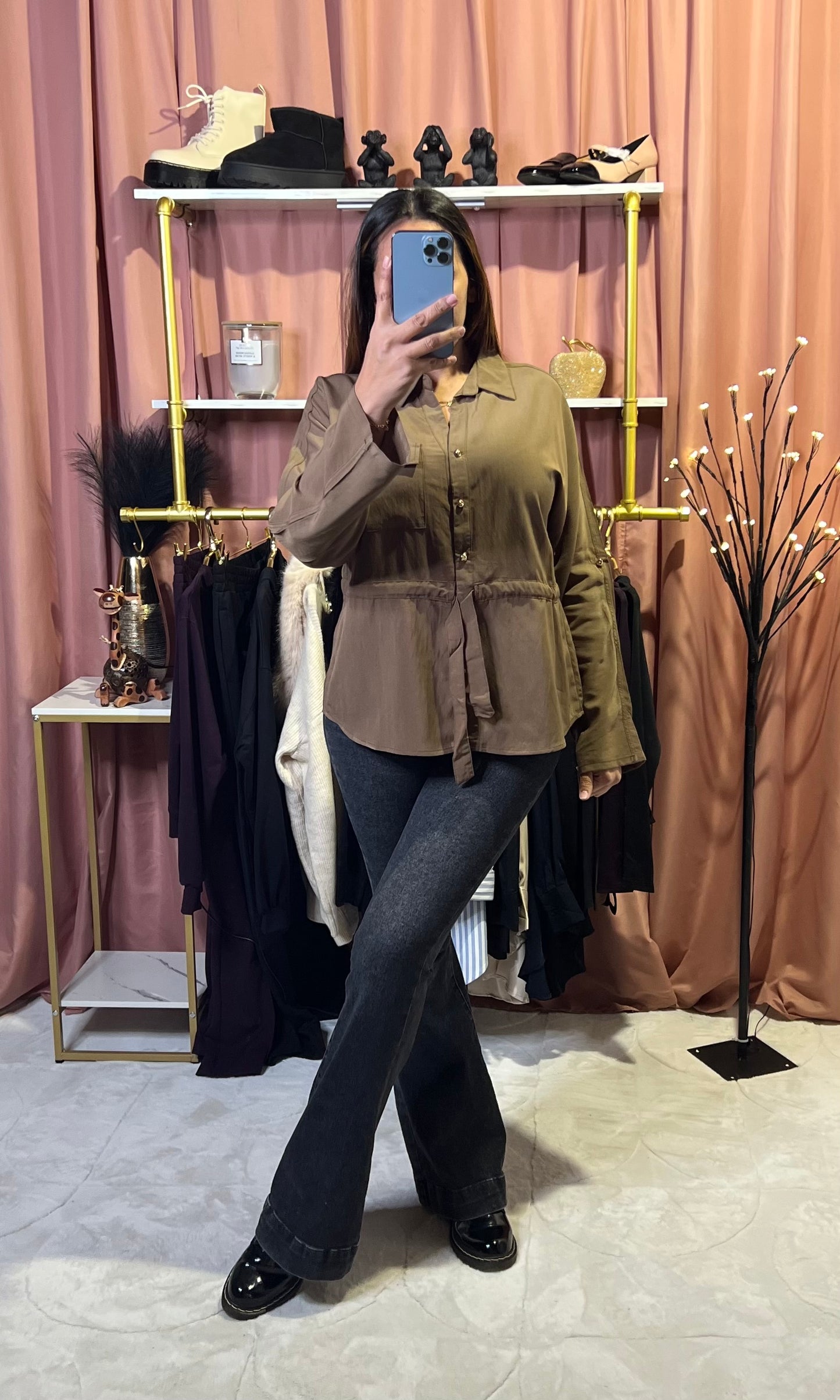 Chemise ceinturée fluide Chocolat