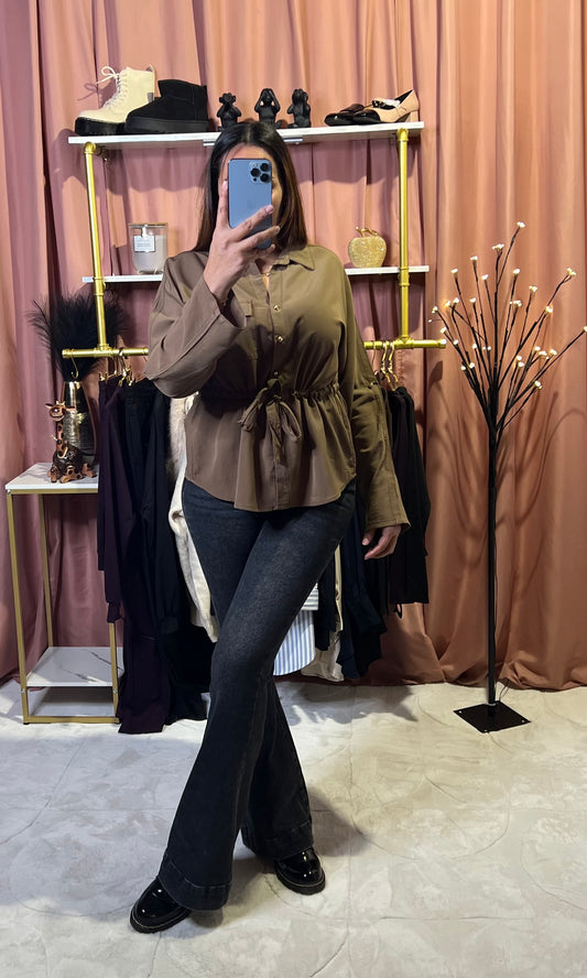 Chemise ceinturée fluide Chocolat