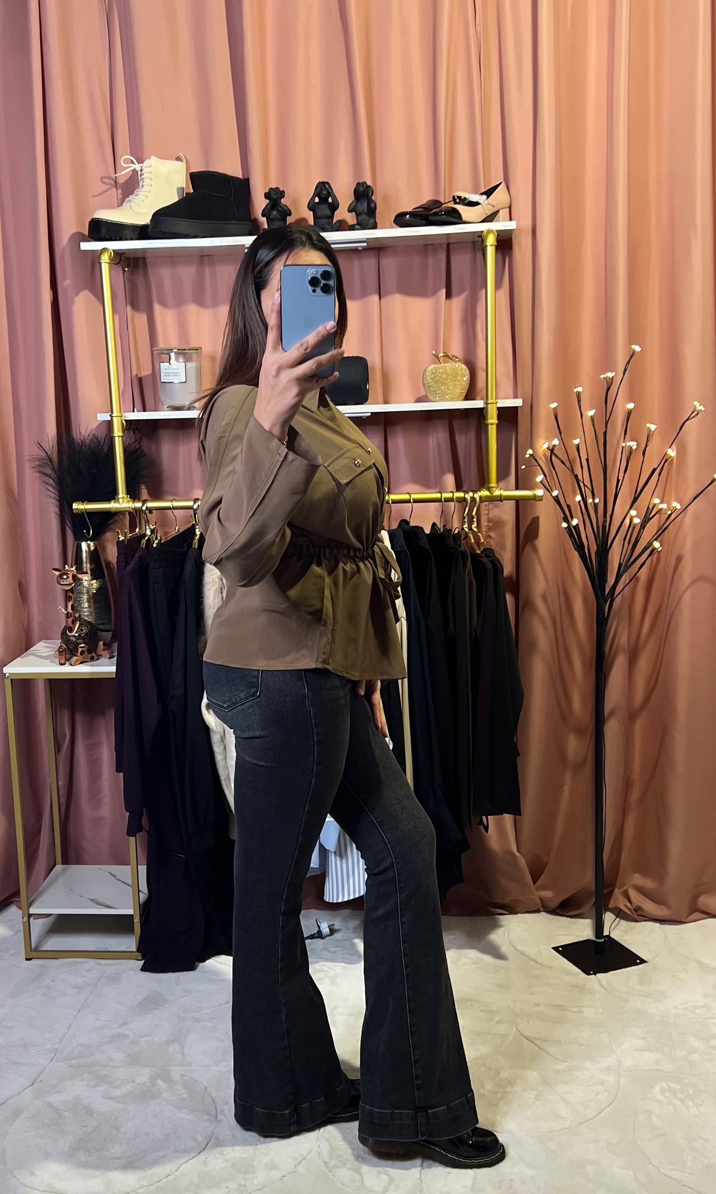 Chemise ceinturée fluide Chocolat