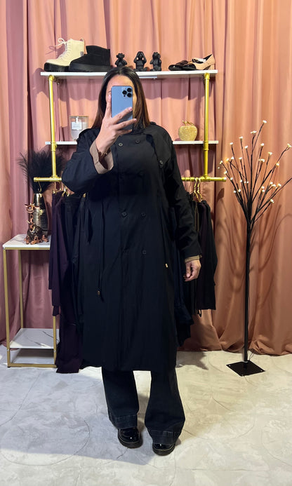 Trench-coat léger mi-long uni à double boutonnage, taille cintrée