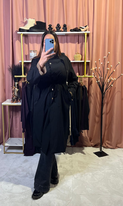 Trench-coat léger mi-long uni à double boutonnage, taille cintrée